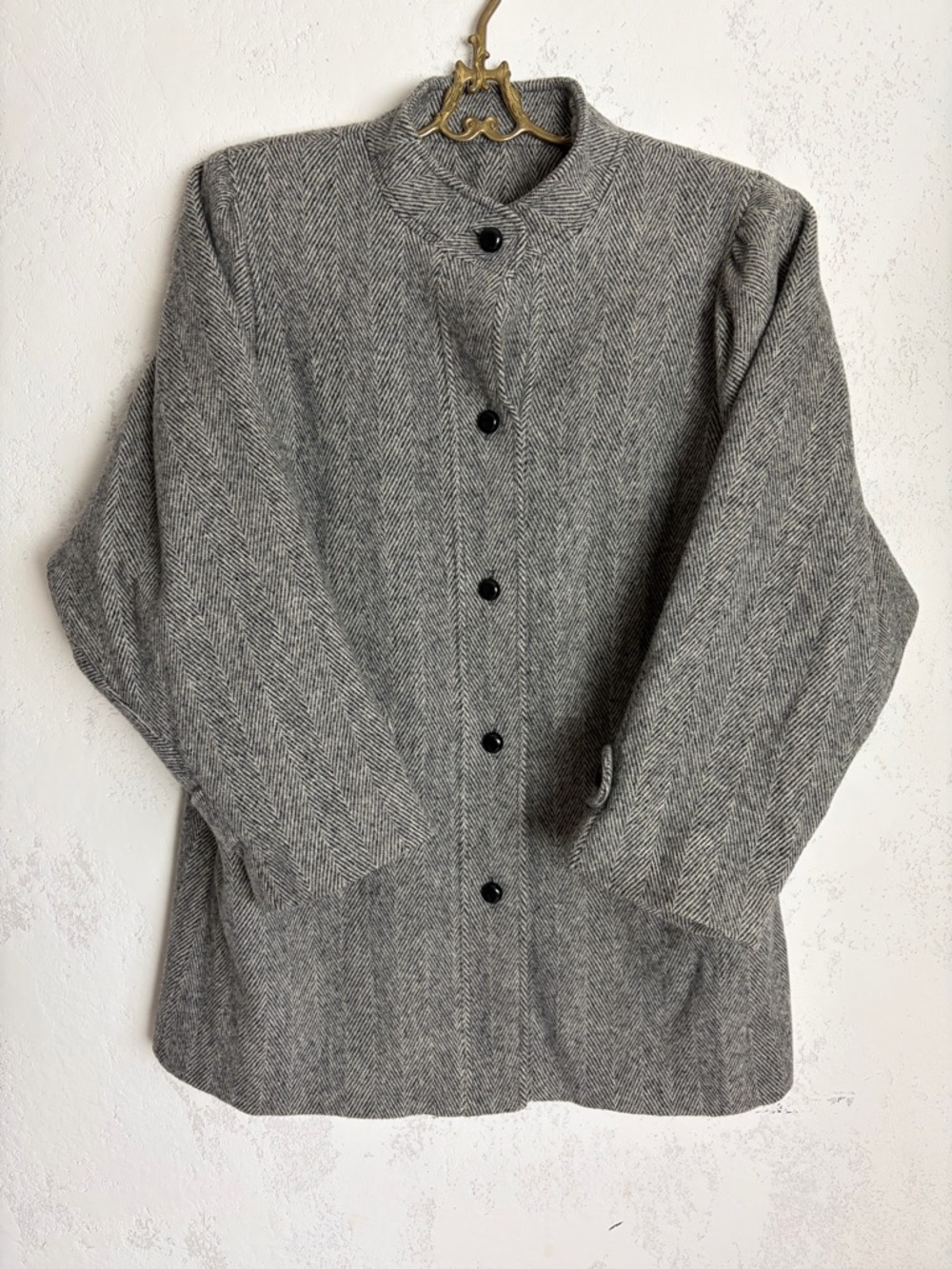 Vintage Herringbone Tweed Wool Coat